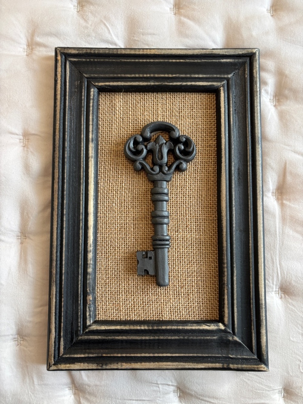 Ornate Vintage-Style Key Wall Art - Black with Gold Distress
